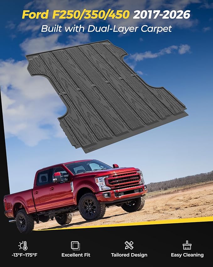 3W Bed Mat 6.8FT for Ford F250/F350/F450 2017-2025 2026 Super Duty Accessories Vehicle Bed, Durable All Weather Protection TPE Bed Liner for Heavy Duty Pickup Cargo Mat, Black