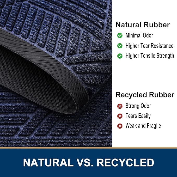 Smiry Front Door Mat Outside Entrance, Heavy Duty Sturdy Natural Rubber Doormat, Trap Dirt and Moisture, Easy Clean Low Profile Mats for Indoor Outdoor Entry, Irregular Triangle (47x17, Navy Blue)