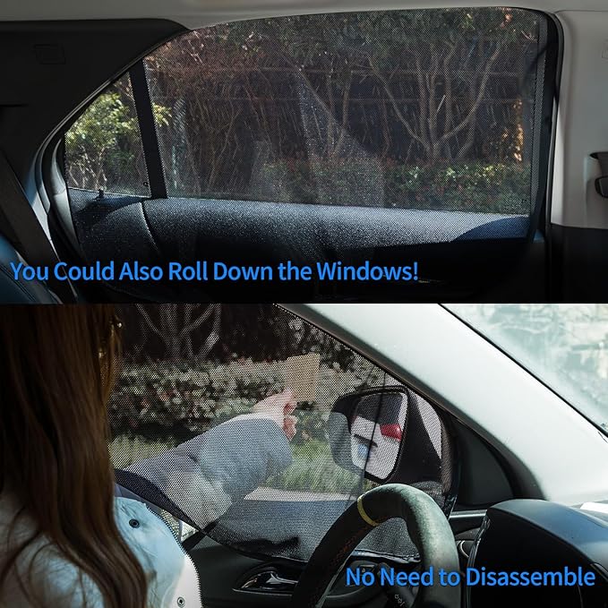 Aokway Side Window Sunshades, Mesh Window Covers for Car Camping, Double Thickness Car Window Screen, Universal Fit for Driver, UV Protection (Black, Front Side 2pcs)