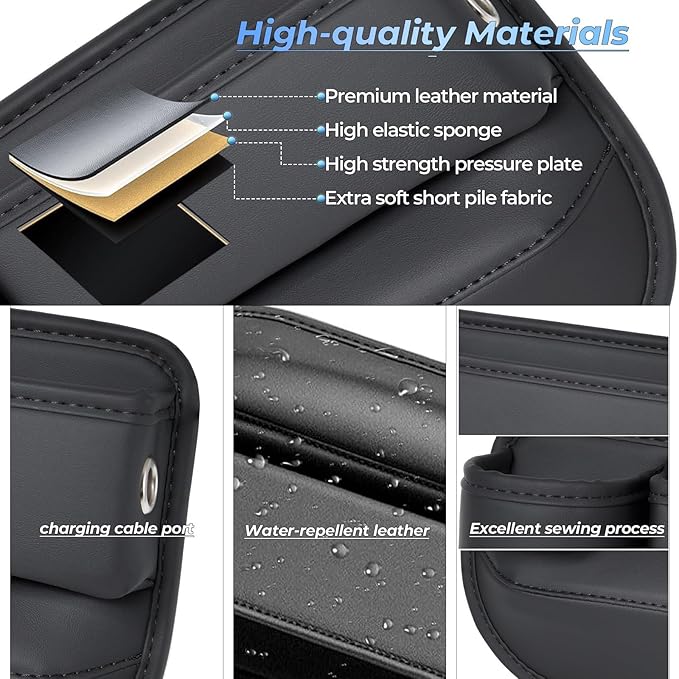 2 Packs Car Seat Gap Filler Organizer, Car Seat Organizer, Seat Gap Storage Box with Cup Holders for Drink, Car Leather Cup Holder Gap Bag Front Seat for Phone, Sunglasses,Keys(Left+Right Side)