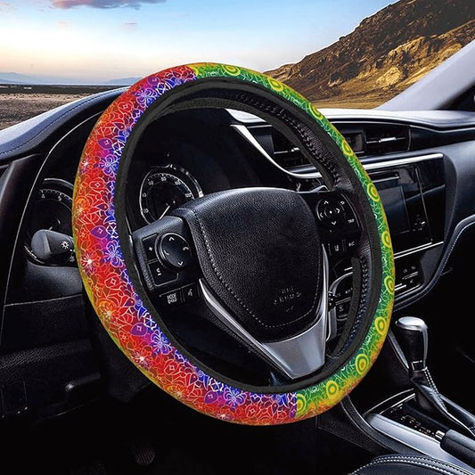 Rainbow Style Mandala Steering Wheel Covers Anti-Slip Elasticity Car Accessories Steering Wheel Protector Universal 15 Inch for Cars SUV Vehicle Truck