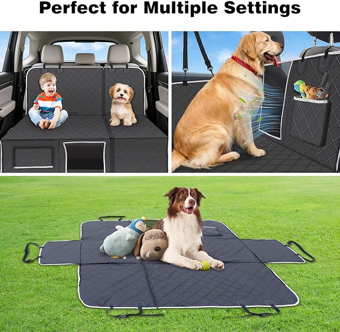 PetJoy Dog Car Seat Cover – 600D Heavy Duty Waterproof & Scratch-Resistant, Non-Slip Rear Seat Protector for Dogs, Fits SUVs, Trucks, Cars