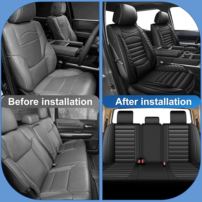 AOMSAZTO Seat Covers Toyota Tundra: Custom Fit for 2022 2023 2024 2025 2026 Toyota Tundra Crewmax Double Cab Waterproof Leather Truck Seat Covers Protectors (Black)