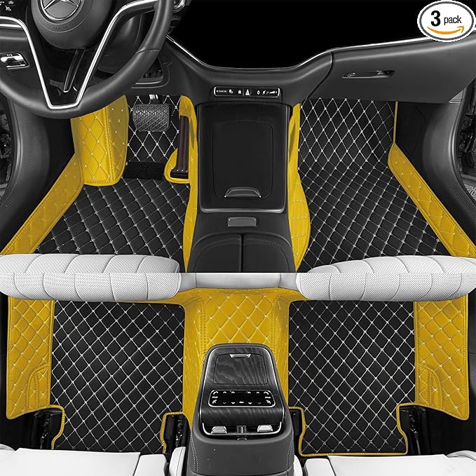 YaruicarCustom Car Floor Mats for 99.99% Sedan SUV Sports Car Men Women Protection Full Coverage Pads Anti-Slip Leather Floor Lining All Weather Car Floor Mats (Black Yellow 2)