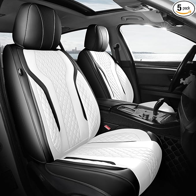 Leather Car Seat Covers - Breathable Faux Leather Seat Covers Full Set for Cars SUV Sedan - Waterproof - Blackwhite