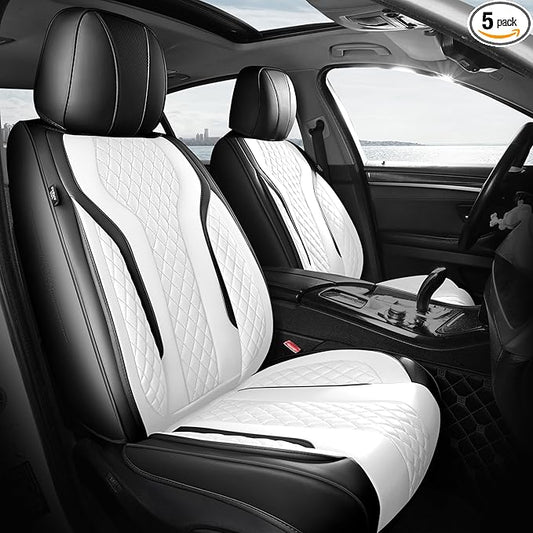 Leather Car Seat Covers - Breathable Faux Leather Seat Covers Full Set for Cars SUV Sedan - Waterproof - Blackwhite