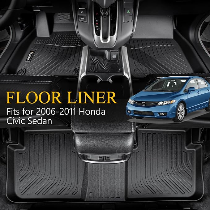 Wailtnb- for Honda Civic 2006-2011 (Only Sedan Model) Floor Mat All Weather Floor Liner Car Mat for Honda Civic Custom Fit Automotive Full Set Accessories