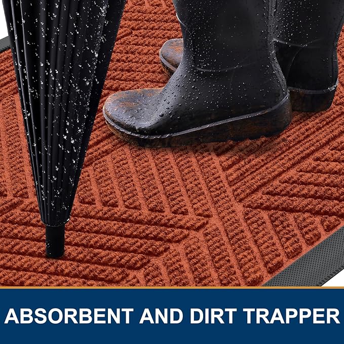 Smiry Front Door Mat Outside Entrance, Heavy Duty Sturdy Natural Rubber Doormat, Trap Dirt and Moisture, Easy Clean Low Profile Mats for Indoor Outdoor Entry, Irregular Triangle (36x24, BRN-Orange)