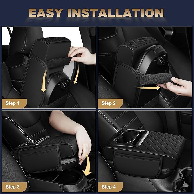 YORKNEIC Upgraded Car Center Console Cover with Cup Holder 2 Storage Bags - Faux Leather Arm Rest Cover Fit for Ford Expedition,Middle Console Cover Multi-Functional Car armrest Cushion(Black)