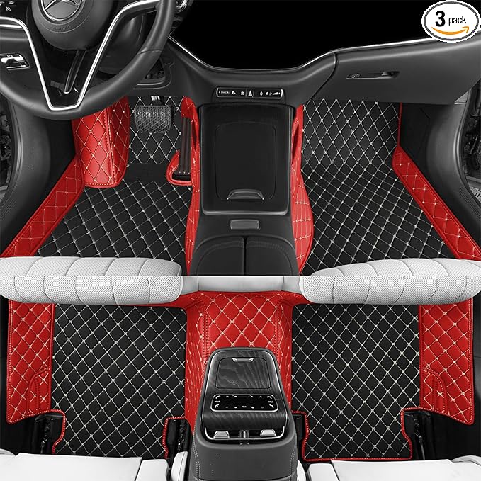 Luxury car Floor mats are for 99% of Vehicle Models,All Weather car Floor mats Provide Comprehensive Protection for Vehicles,Floor mats for car Personalized Customization! (Black-red)