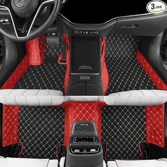 Luxury car Floor mats are for 99% of Vehicle Models,All Weather car Floor mats Provide Comprehensive Protection for Vehicles,Floor mats for car Personalized Customization! (Black-red)