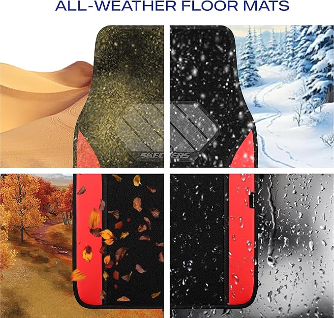 Skechers Car Floor Mats,Waterproof Universal Fit Faux Leather Car Mats,Floor Mats for Cars with Anti-Slip Heel Pad,Fit for SUVs,Vans,Sedans,Trucks,Red