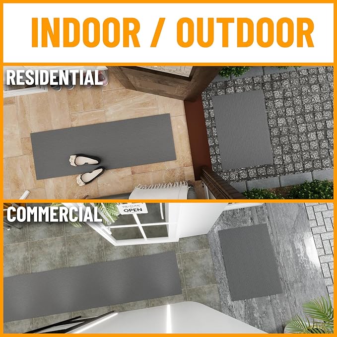 Ottomanson Mud Mat 2' x 3' - 2 Pack Entryway Rug -Non-Slip Scraper Doormat for Muddy Paws, Dirt Trapping Indoor/Outdoor Mat for High-Traffic Areas, Kitchen, Garage, Patio, Gray