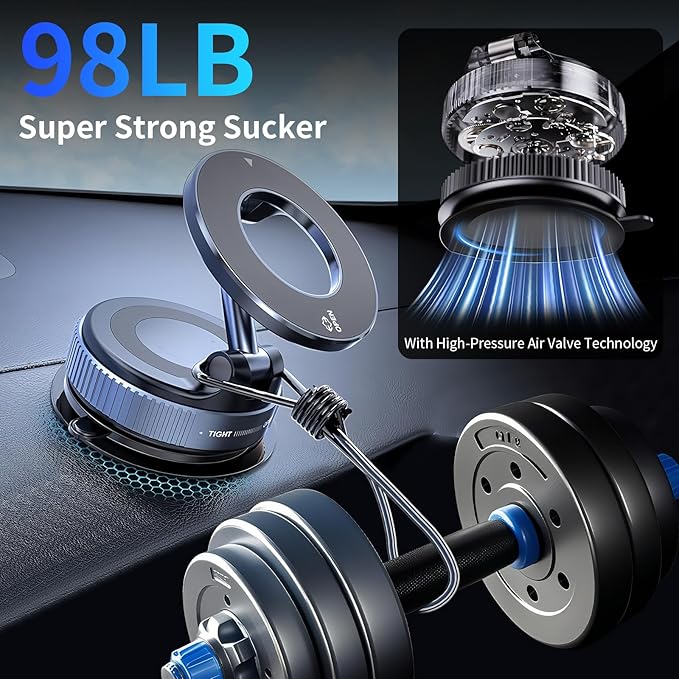 360°Adjustable Vacuum Magnetic Phone Holder for Car [96+LBS Suction & 2800gf Magnetic],Hands-Free Suction Cup Phone Mount for Magsafe,Car Mount for iPhone 17 Pro Max 16 15 14 13 and All Smartphones