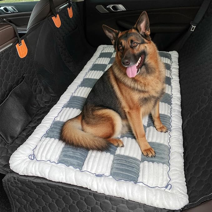 Dog Car Seat Cover for Back Seat, Dog Bed for Car, Fit for Backseat Extenders, Car Seat Protector, Nonslip Soft Durable for Cars Trucks and SUVs (Blue Grey and White, 23.6"*51")