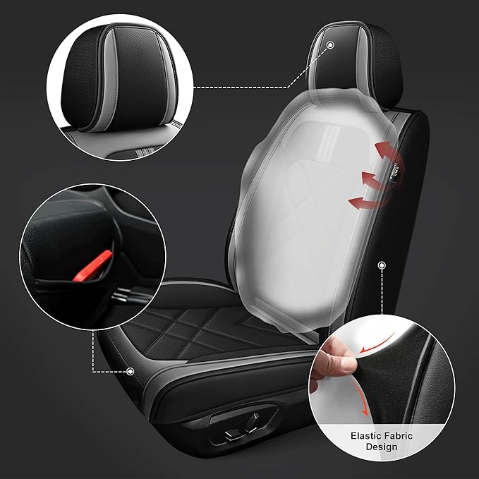 AOMSAZTO Seat Covers Custom Fit for 2014-2021 Toyota Tundra Crewmax Double Cab Breathable Leather Truck Car Seat Covers Full Set (Black&Grey)