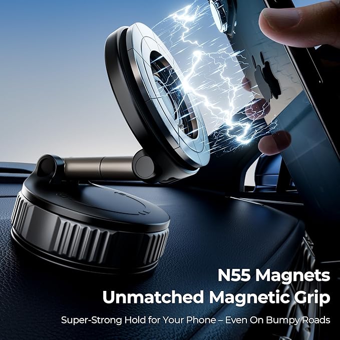 Vacuum Magnetic Suction Phone Holder, 360° Adjustable Suction Cup Phone Mount for Car/Gym/Mirror/Shower, Hands-Free Car Phone Holder, Compatible with iPhone Android and All Smartphones