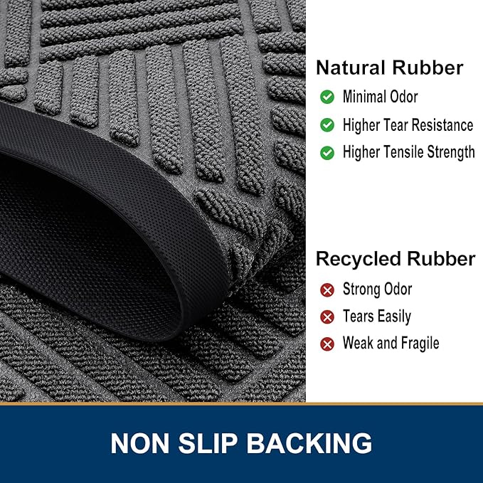 Smiry Front Door Mat Outside Entrance, Heavy Duty Outdoor Indoor Natural Rubber Doormat, Non Slip, Trap Dirt and Moisture, Easy Clean, Low Profile Patio Porch Entryway Mat, 71x23, Grey