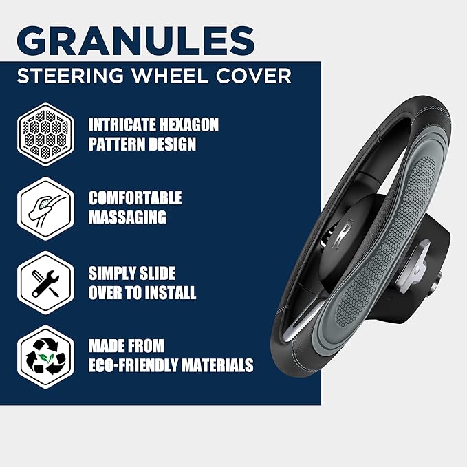 Road Comforts Car Steering Wheel Cover - Microfiber Leather Steering Wheel Wrap Sports 14.5-15 Inch Steering Wheel Cover Non-Slip for Men Women Grey Color