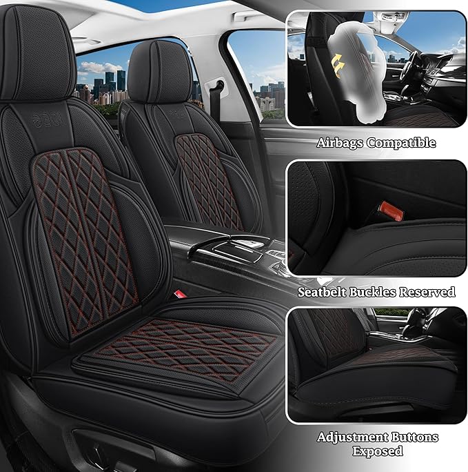 Automotive Seat Covers Universal Fit for Cars, SUV, Sedans, Anti-Slip Breathable (Black Redline, Full Set)
