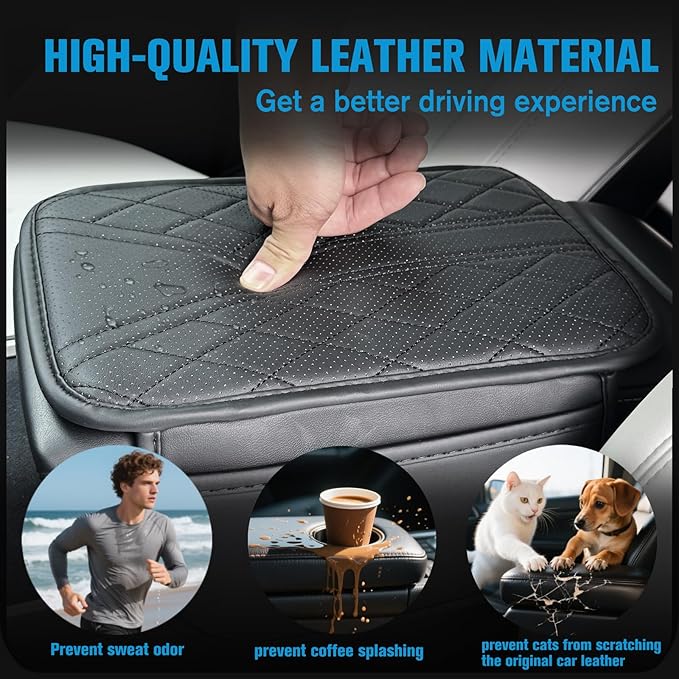 Upgraded Car Center Console Cover Microfiber Leather Armrest Cover Cushion with 2 Storage Bags&Universal Car Armrest Storage Box Universal Car Interior Accessory (2 Pockets, Black)