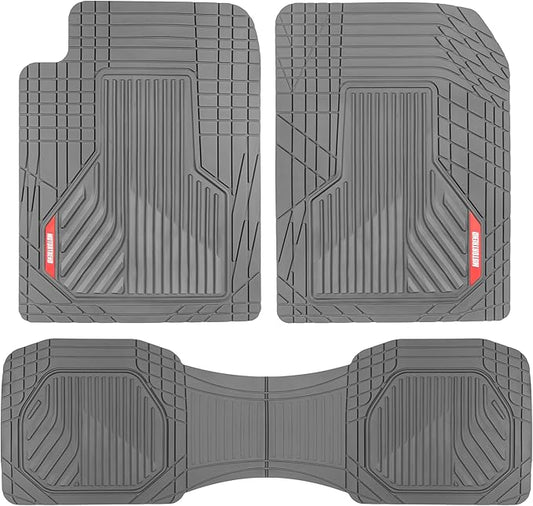 Motor Trend AdventureMax Car Floor Mats Full Set - Durable Rubber Floor Mats for Cars with Debris Capture Grooves, All Weather Interior Protection for Front and Rear with Non-Slip Backing, Gray