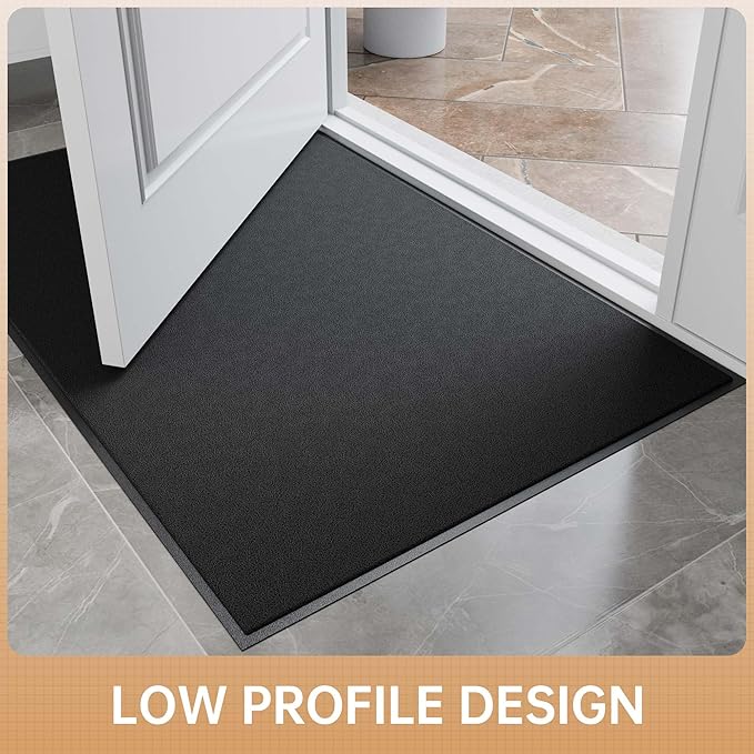 Sturdy Front Door Mat, 36" x 60" Heavy Duty Outdoor Indoor Mats to Trap Dirt and Moisture, Non-Slip Waterproof Doormat Inside Entrance, Washable Welcome Mats for Home Entryway（Black）