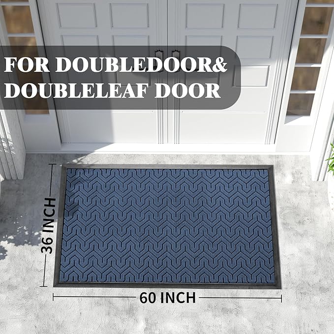 Yimobra Extra Large Door Mat Outside Entrance 60x36, Waterproof Heavy Duty Outdoor Mats for Front Door, Non Slip Rubber Entry Mat for Garage Patio Indoor, Easy Clean, Blue