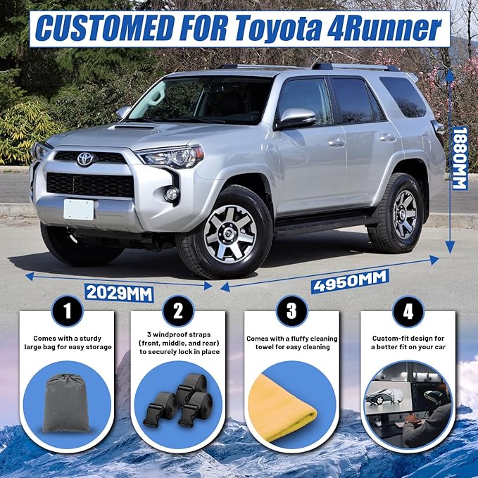 [2025 Upgrade] SUV Car Cover Custom Fit for Toyota 4Runner (2002-2025), Waterproof All Weather for Automobiles Full Exterior Cover Rain Sun Snow UV Protector.