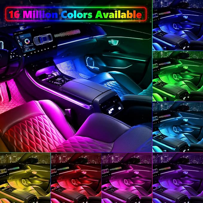 Dreamcolor Acrylic Interior Car Lights, AMKI Car LED Strip Light with APP Control, Car Accessories Car Ambient Neon Light Kit with RGB 14 in 1 and 175 inches 593 LEDs, 16 Million Color Sound Activated
