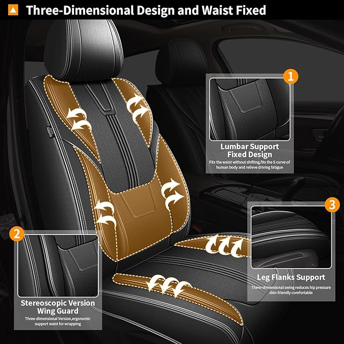 AOMSAZTO Car Seat Covers Full Set for Chevrolet Chevy Trax 2015-2022 2024 2025 2026: Seat Cover Faux Leather Breathable Waterproof Compatible Airbag (Black)