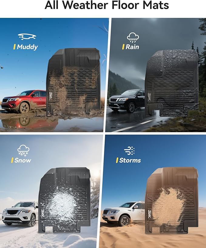 3W Floor Mats for Nissan Pathfinder 2022 2023 2024 2025 (Only fit 8 Passenger Models), 3 Rows,TPE All Weather Protection Car Floor Liners Accessory,Black