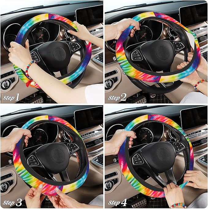 Abstract Swirl Tie Dye Car Steering Wheel Cover, Non-Slip Absorbing Sweat Car Wheel Cover Accessories for Men Women,Universal 15" Fit Auto SUV Vans Trucks