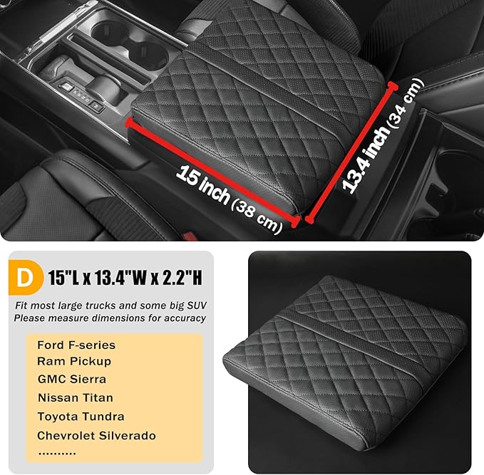 Truck Center Console Cover/pad Genuine Leather,Universal large Armrest mat, Adjust driving posture Cushion,Real cowhide,keep driving safety,f150 sierra titan silverdo tundra