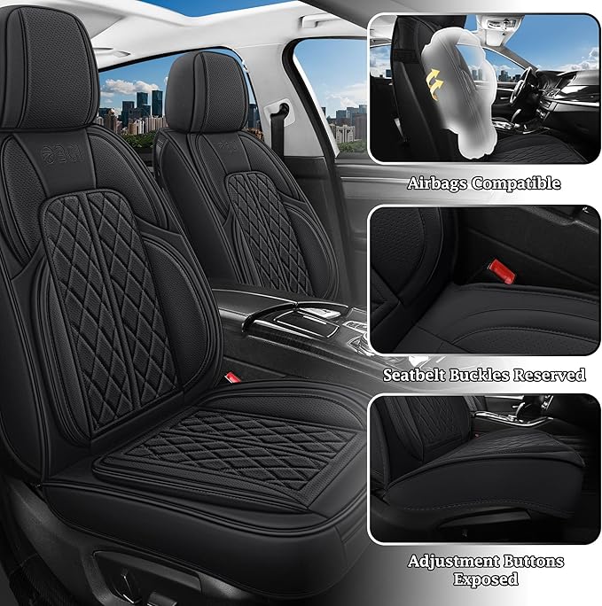 Leather Automotive Seat Covers Universal Fit for Cars, SUV, Sedans, Anti-Slip & Breathable (Black, Front Seat)