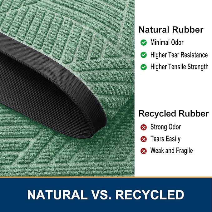 Smiry Front Door Mat Outside Entrance, Heavy Duty Sturdy Natural Rubber Doormat, Trap Dirt and Moisture, Easy Clean Low Profile Mats for Indoor Outdoor Entry, Irregular Triangle (36x24, Mint Green)