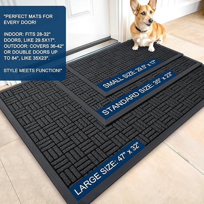 OLANLY Front Door Mat Outside Entrance 71x23, Absorbent, Heavy Duty Sturdy Natural Rubber Doormat Indoor Outdoor, Stain and Fade Resistant, Non-Slip Backing Low Profile Floor Mat for Entryway, Black