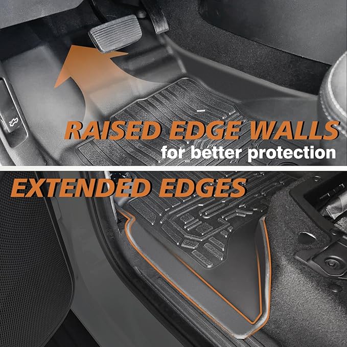 TripleAliners Floor Mats Compatible with Ford Ranger 2024-2025 SuperCrew Accessories All Weather Custom Fit 1st & 2nd Row TPE Truck Floor Liners Black