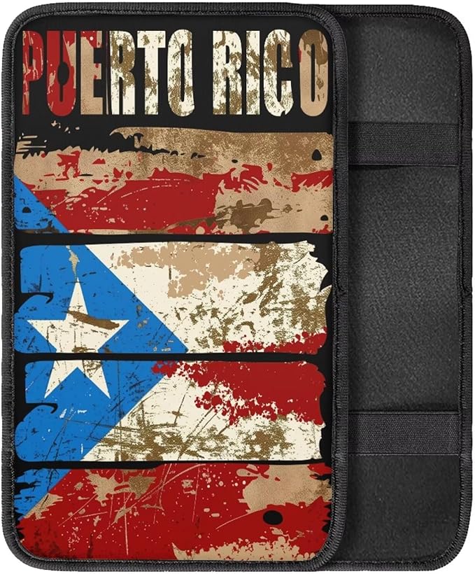 Auto Center Console Pad,Car Armrest Seat Box Cover Protector Universal Fit for Most Vehicle SUV Trucks, Art Poerto Rico Flag