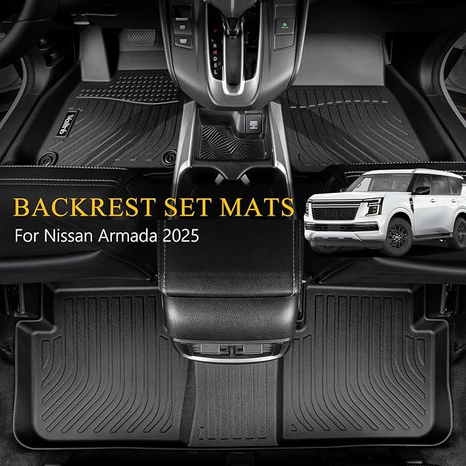 Wailtnb-All Weather Floor Mats & Cargo Backrest Mat for Nissan Armada/Infiniti QX80 2025丨 7 Seat (Bucket) Custom Fit Nissan Armada 2025 Bucket Waterproof Durable Accessories for Infiniti