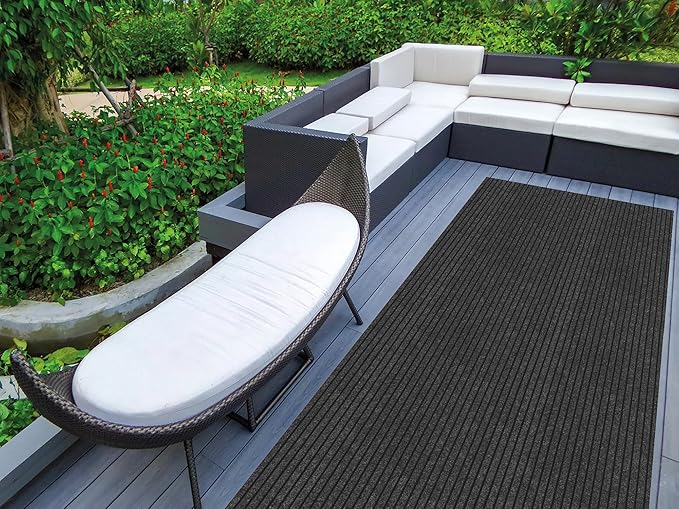 Ottomanson 2'7" x 55' Hallway Runner with Scraper Pile - Extra Durable Non-Slip Rug Mat for Indoor & Outdoor Use - Ideal for Kitchen, Entryway & Garage - High-Traffic Carpet, Black