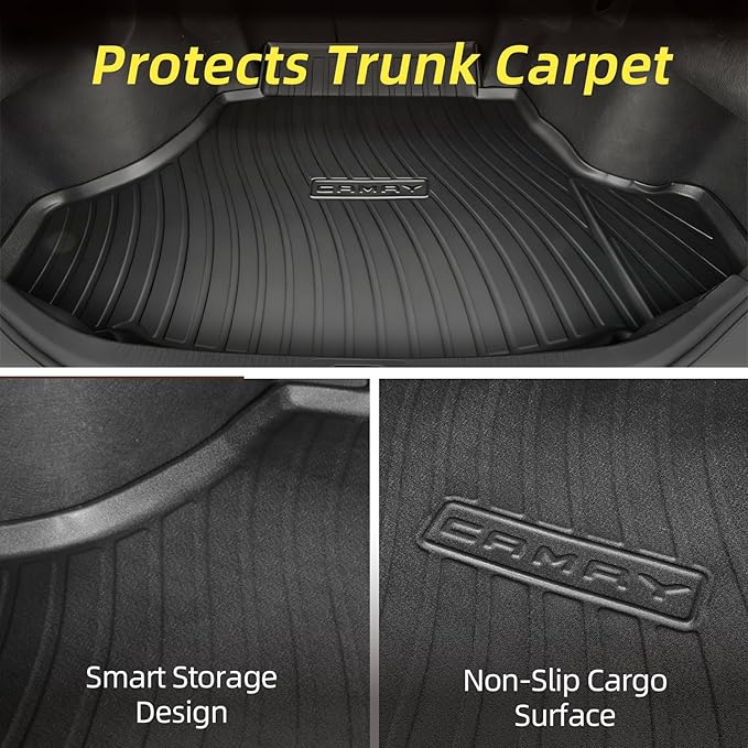 Floor Mats & Cargo Liner for Toyota Camry 2018–2024 (FWD Only), All Weather Protection, Heavy Duty Floor Mats, Waterproof Mats, Custom Fit, Anti-Slip, Easy to Clean, TPE Accessories, Full Set, Black