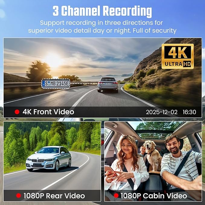 Dash Cam Front and Rear, 4K+1080P Dash Camera with 1.97" Display - Dashcam with 5GHz Wi-Fi APP Control 64GB Card 24H Parking Mode Night Vision Loop Recording WDR 170° Wide Angle G-Sensor Max 256GB