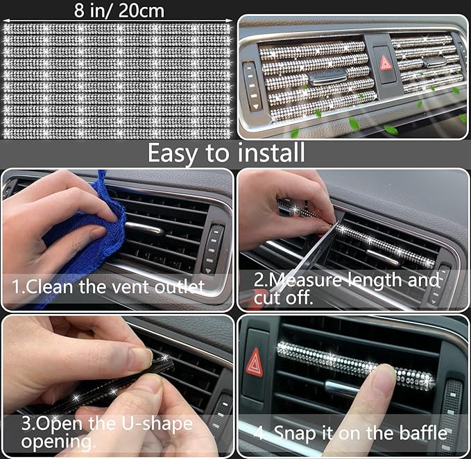 NBTEPEM 27 PCs Bling Car Accessories Set for Women, Steering Wheel Covers Universal Fit 15 Inch, Bling License Plate Frame, Bling Phone Holder, Bling Car Coasters (Silver Diamond)