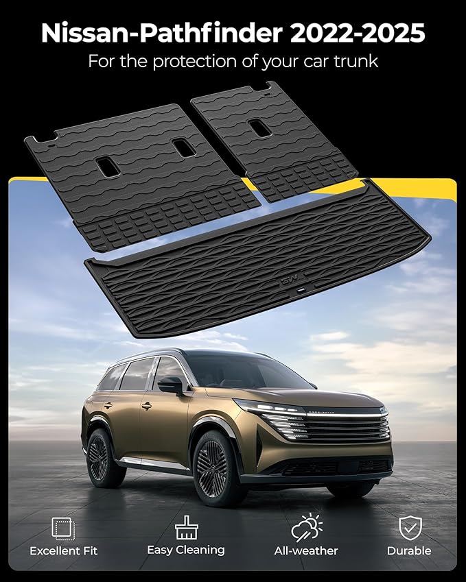 3W Backrest Liner & Cargo Liner for Nissan Pathfinder 2022 2023 2024 2025, Cargo Liner Trunk Mat TPE All Weather Back Seat Cover Protector Pathfinder Accessories