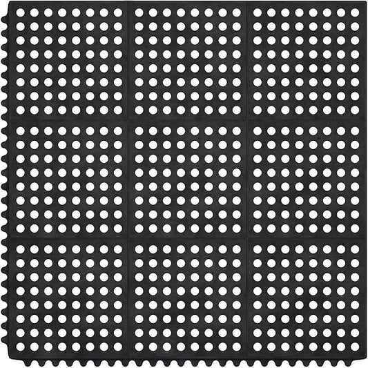 Ottomanson Heavy Duty Rubber Floor Mat – Non-Slip, Waterproof, Easy to Clean – Anti-Fatigue Mat for Commercial Kitchens, Restaurants, Workshops – Oil Resistant, Hose Washable – 36" x 36", Black