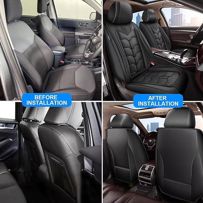 Seat Covers Fit for Chevrolet Chevy Traverse 2018-2024 2PCS Front Car Seat Covers Faux Leather Seat Cushion Waterproof Auto Protectors(Black)-2 Front Seat Covers