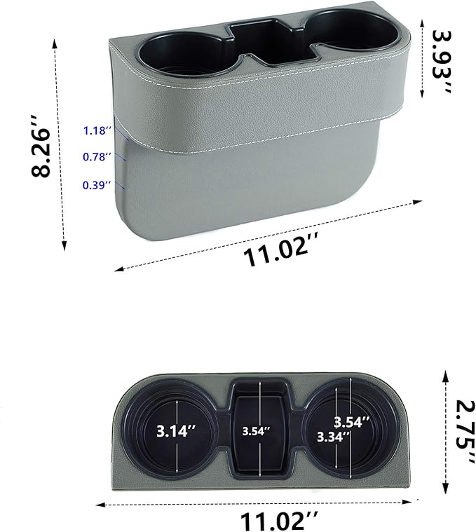 IOKONE Coin Side Pocket Console Side Pocket Leather Cover Car Cup Holder Auto Front Seat Organizer Cell Mobile Phone Holder (Gray)