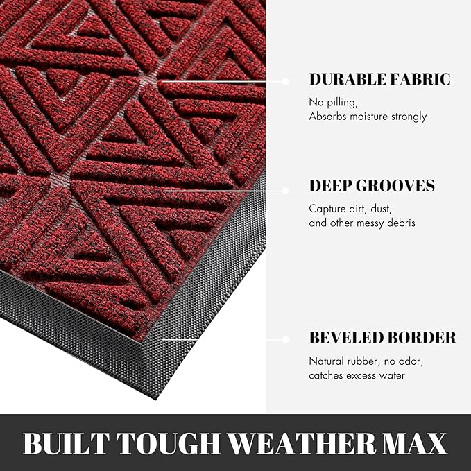 Yimobra Outdoor Mats for Front Door 29.5x17, Stops Mud & Dirt at Entrance, Fits Garage & Patio, All-Weather Waterproof Non Slip Outdoor Indoor Welcome Mat, Black Red