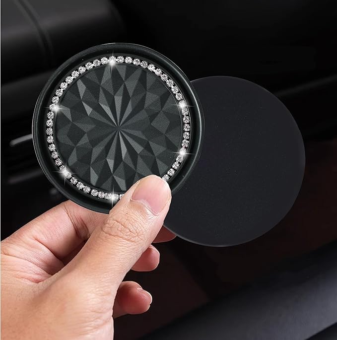 Amooca Car Cup Coaster 4 Pack Universal Non-Slip Cup Holders Insert Coasters Bling Crystal Rhinestone Car Interior Accessories Black Flower